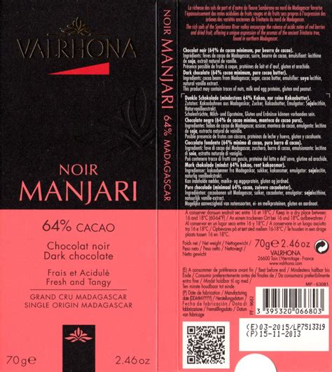 Valrhona Noir Manjari 64 Tablette De Choc Tablette De Chocolat