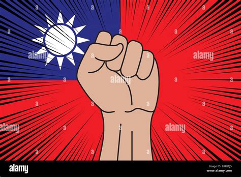 Human Fist Clenched Symbol On Flag Of Taiwan Background Power And