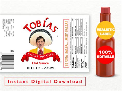 Tapatio Hot Sauce Label Template. Easy to Customize and Print - Etsy