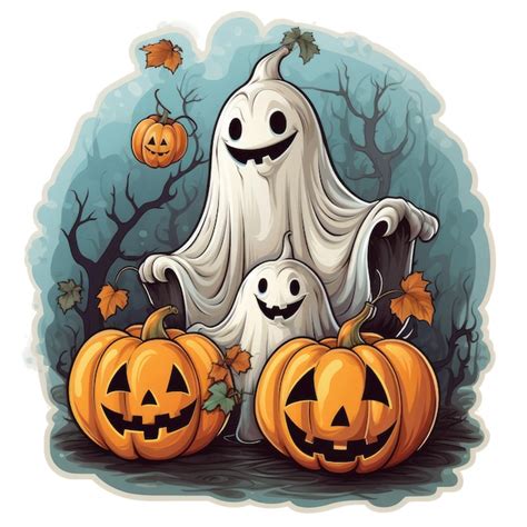 Premium Ai Image Ghost Pumpkins Smile Vector Sticker Halloween Cute