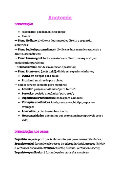 Resumo De Anatomia Humana Resumos Anatomia