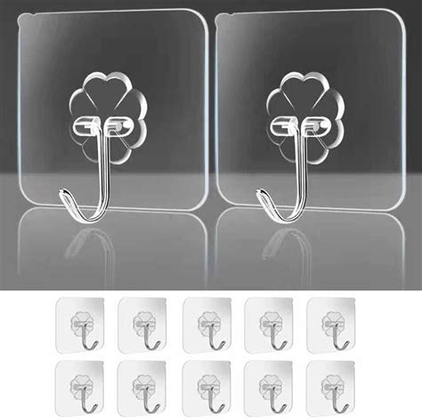 Lamondre 30 Pcs Self Adhesive Hooks Transparent Wall Hooks Waterproof