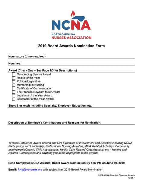 Fillable Online Pubs Ncnurses Ncna Board Awards Nomination Form Pubs