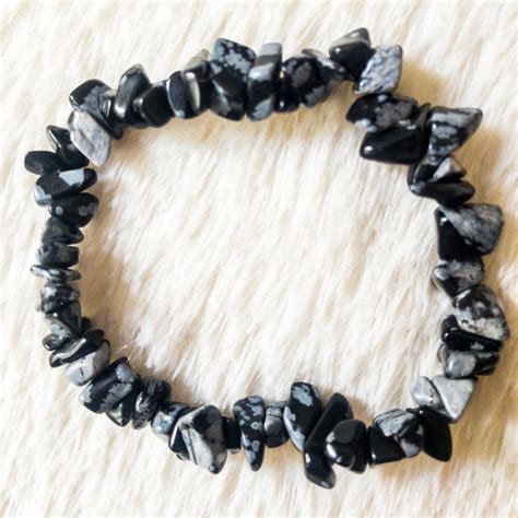 Pulseira Cascalhos Obsidiana Floco De Neve Elo7