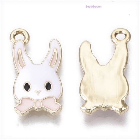 10pcs Alloy Pendants With Enamel Light Gold Rabbit Pink 21x11x2mm Hole