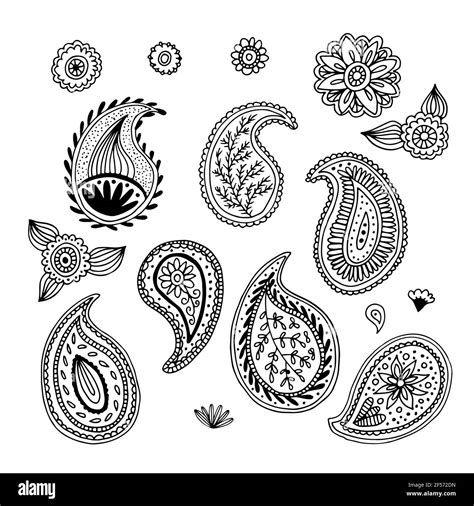 Paisley Henna Floral Vector Elements Hand Drawn Ornament Collection