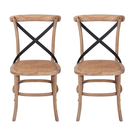 Country Solid Oak Timber Steel Cross Back Dining Chair Set Of 2