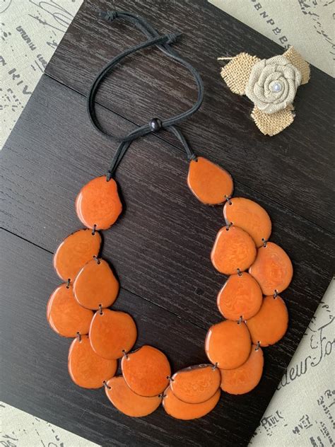 Orange Double Layer Tagua Necklace Galapagos Tagua Jewelry