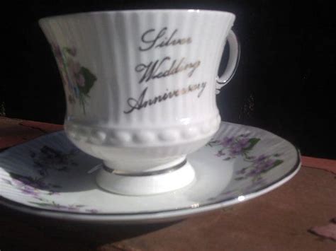 FREE SHIPPING Silver Wedding Anniversary Teacup And Saucer 25th Year