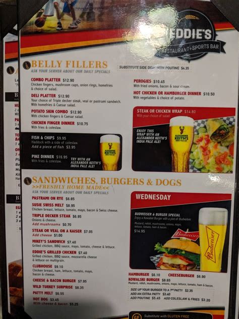 Menu at Eddies Restaurant, Sudbury