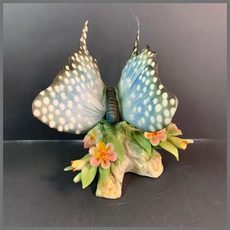 Vintage Capodimonte Blue Faber Butterfly On Branch Ruby Lane