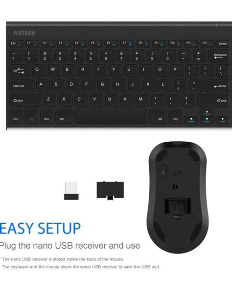 Arteck 2 4G Wireless Keyboard And Mouse Combo Ultra Compact Slim