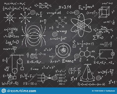 Scientific Formulas Mathematics And Physics Calculus On Class Chalkboard Stock Vector