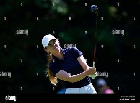 Sarah Schmelzel Watches Her Tee Shot On The Second Hole During The