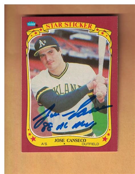 Jose Canseco 1987 FLEER STAR STICKERS Autographed Card 86 AL ROY SIGNED