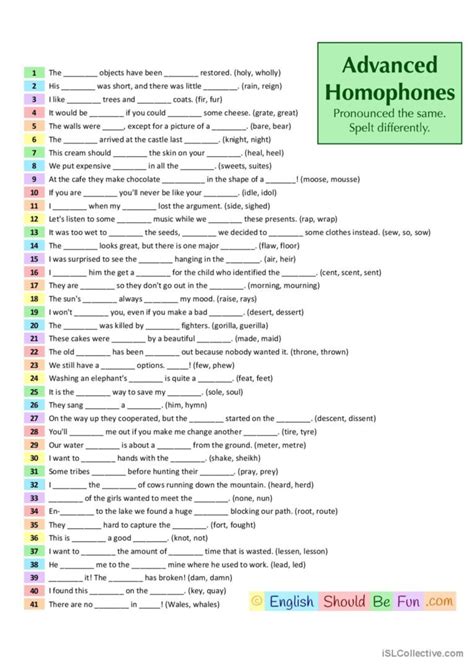 Advanced Homophones General Grammar English Esl Worksheets Pdf And Doc