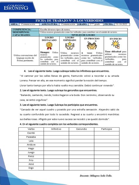 Comunicación Ficha De Trabajo Los Verboides Pdf