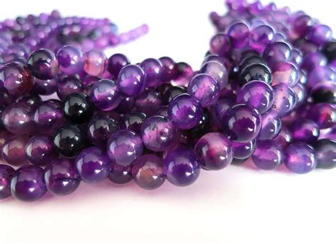 Purple Stripe Agate Beads Round Natural Gemstone Loose Beads Etsy