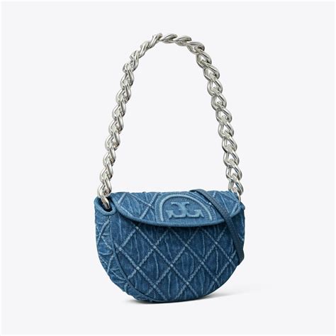 Mini Fleming Soft Denim Crescent Bag Womens Designer Shoulder Bags Tory Burch