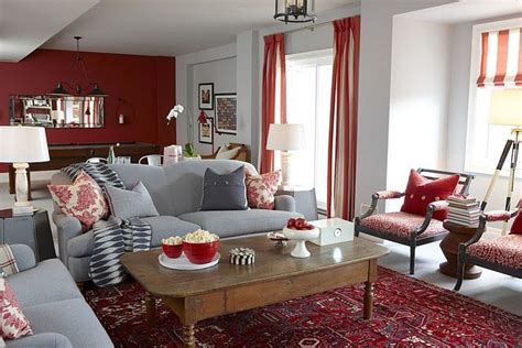 Red And Gray Color Scheme Living Room House Designs Ideas