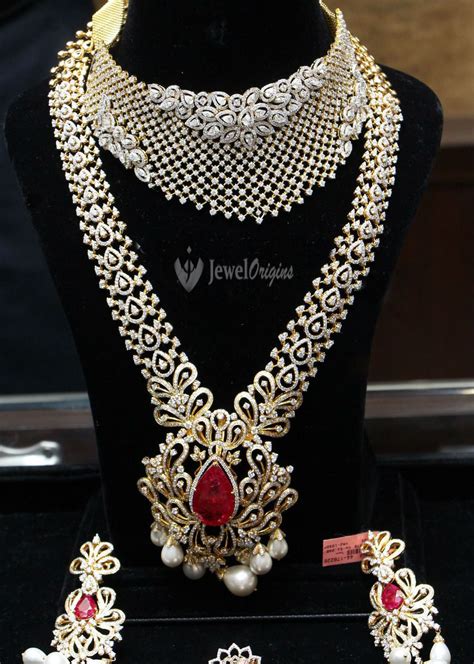 18 Carat Gold Bridal Diamond Necklace And Haram Set From Manepally