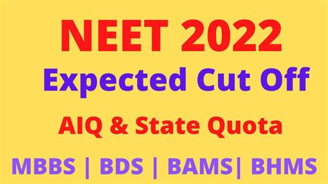 Neet Expected Cut Off Category Wise Aiq State Quota