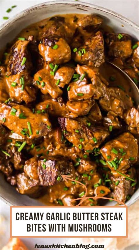 Creamy Garlic Butter Steak Bites With Mushrooms Recipe Steak Bites Steak Bites Recipe