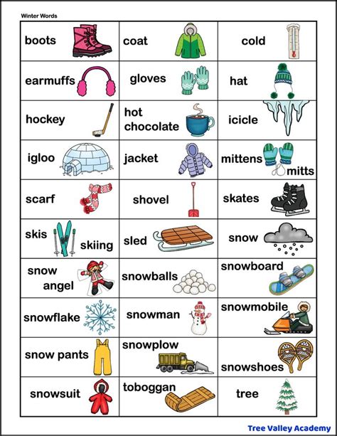 A Big List Of 130 Winter Words Winter Words Winter Activities For