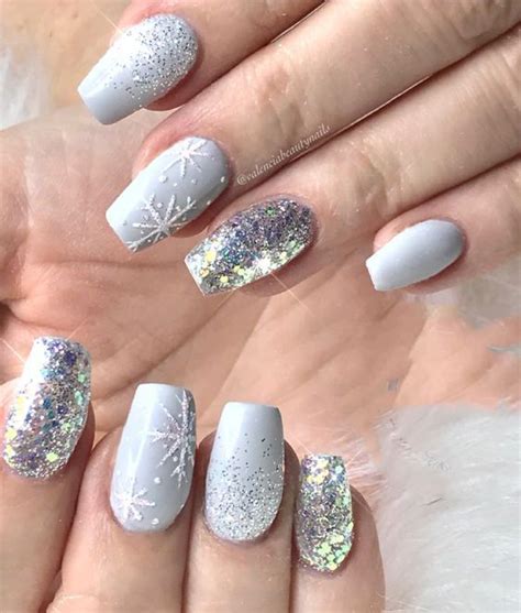 Top 40 Light Color Christmas Snowflake Coffin Nails In 2020 Nail