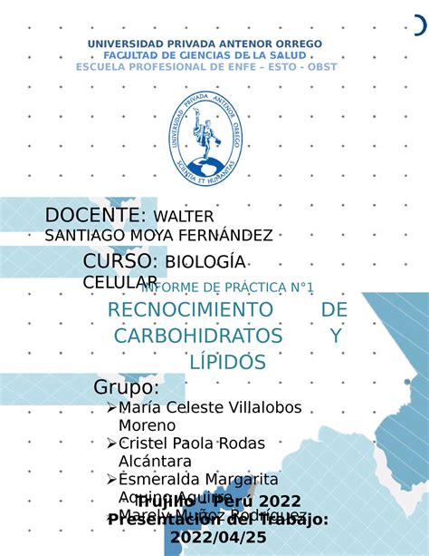 Informe DE Práctica N1 Recnocimiento DE Carbohidratos Y Lípidos