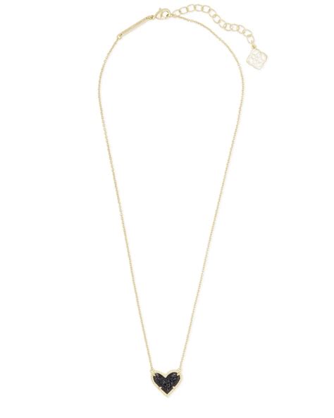 Ari Heart Gold Pendant Necklace In Black Drusy Kendra Scott