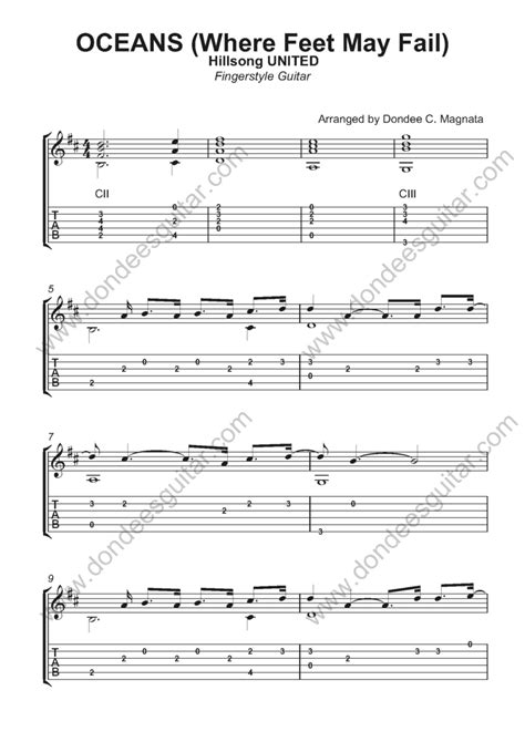 Oceans Fingerstyle Guitar Tabs Hillsong United Dondees Guitar