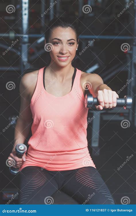 Sporty Woman Makes Sport Exercises With Dumbbells Stock Image Image