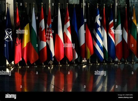 Brussels, Belgium. 14th Feb, 2023. Flags of Members of NATO at the NATO ...