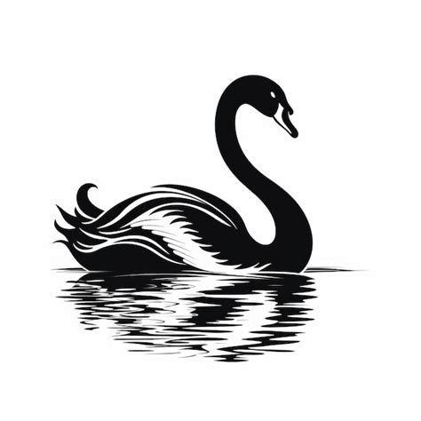 Un Cisne Negro Silueta Nadando En Un Lago Con La Cabeza Sobre El Agua