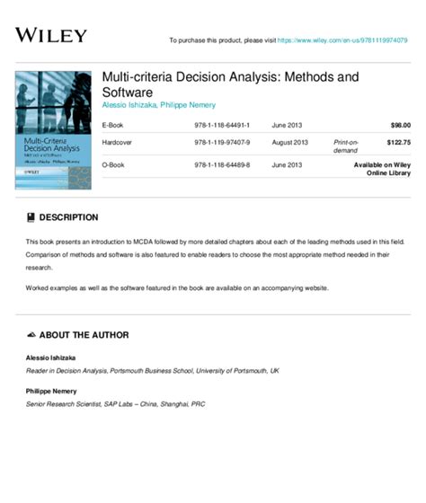 Pdf Multi‐criteria Decision Analysis Alessio Ishizaka