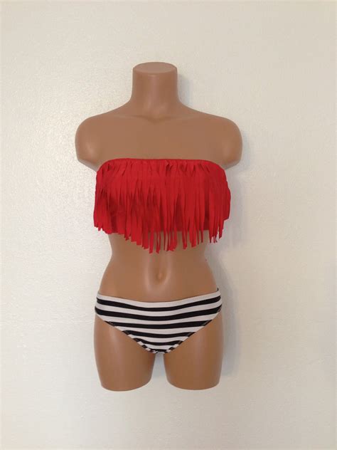 Fringe Bandeau With Stripes Bikini Bottoms By LoveLucyBea On Etsy