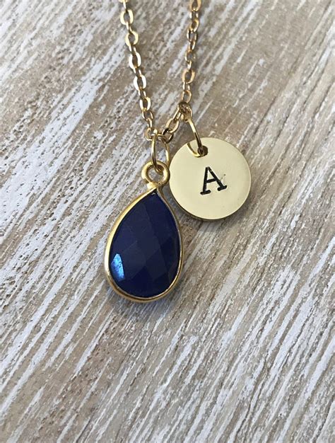 Sapphire Stone Teardrop Monogram Virgo Full Moon Necklace | Etsy