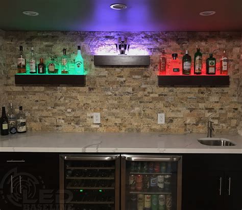 1 Tier LED Floating Shelf LED Lighted Floating Bar Shelves Wall Mount