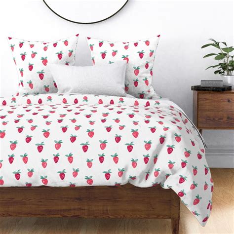 Strawberry Duvet Cover Watercolor Strawberries By Etsy