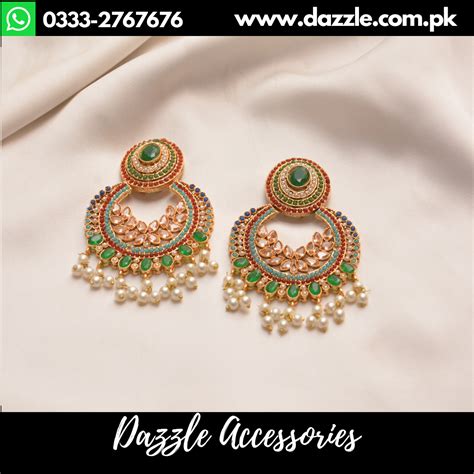 Nav Ratan Green Statement Baali Earrings Dazzle Accessories