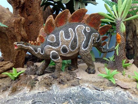 A Repainted Papo Stegosaurus Model On A Diorama Display Base By Paleo