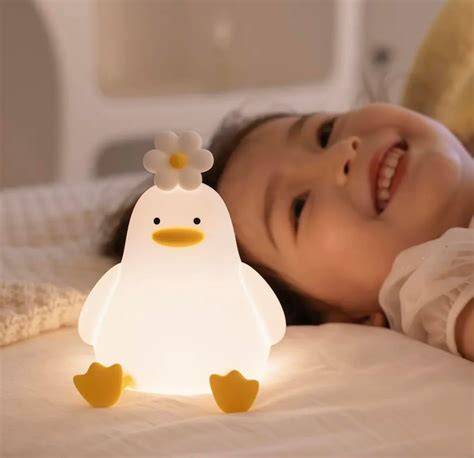 Cute Duck Led Night Light Night Lamp With A Flower Hat Squishy Light