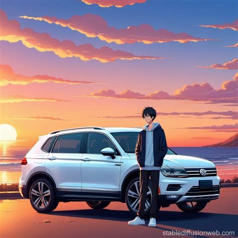 Sunset Silhouette By White Tiguan Stable Diffusion Online