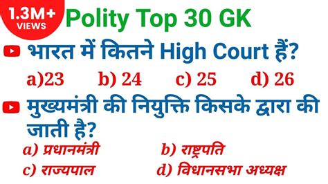 Top polity gk सवधन क टप 30 Questions and answers For RPF UP