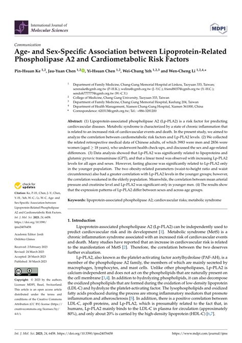 PDF Age And Sex Specific Association Between Lipoprotein Related