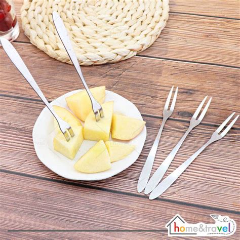 Hovelshop Garpu Buah Dessert Stainless Mini Dua Tusukan Fruit Cake Fork