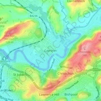 Caerleon topographic map, elevation, terrain