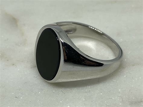 Natural Oval Cut Onyx Ring For Men White Gold Plated Ring Etsy