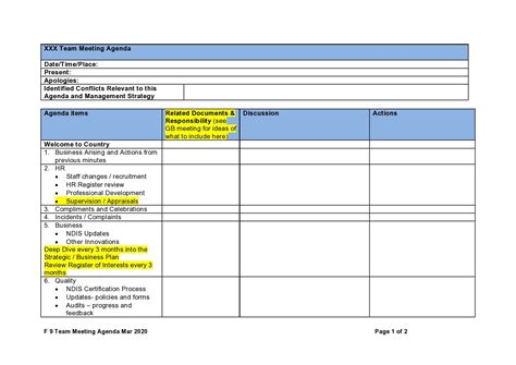 Meeting Agenda Template Excel